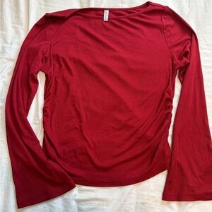 Boatneck Bell Sleeve Red Ribbed Sides